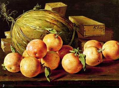 Still Life of Oranges, Melons and Boxes of Sweets by Luis Egidio Melendez